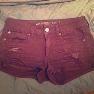 Burgundy ripped American eagle shorts